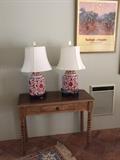 Pr. Chinese Lamps on Antique Pine Table