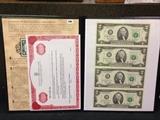 Uncut Sheet Of Two Dollar Bills