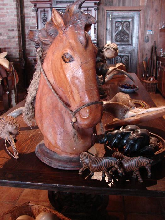Leather horse, and a few of the African carvings.
