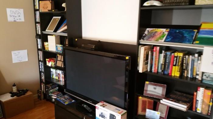 TV, Bookcases, DVDs