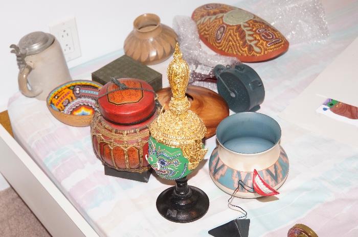Assorted Native Cultural Pottery and Artwork Indonesian, Native American 