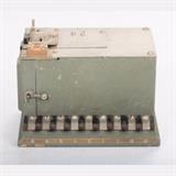 LOT 96 - A Telegraph Five-Hole Paper Tape Punch
Dimensions: H: 6 W: 4 5/8 D: 7 3/8 in.
Est: $20-40

Description A Telegraph Five-Hole Paper Tape Punch Manfactured by the J. H. Bunnell & Co., 20th Century. Used for approximately 5/8 inch wide paper.
 
