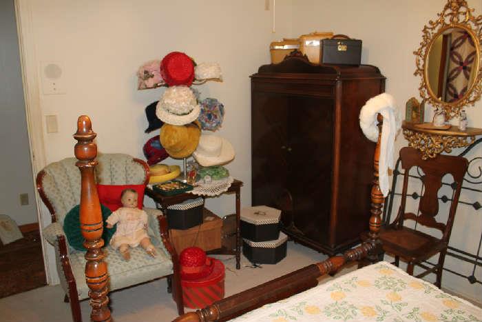 Channel Back Chair, Vintage Hats & Hat Boxes, 40's Chiffrobe