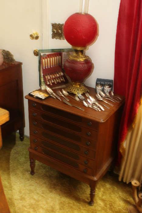Silver Chest, GWTW Lamp, Gold Flatware