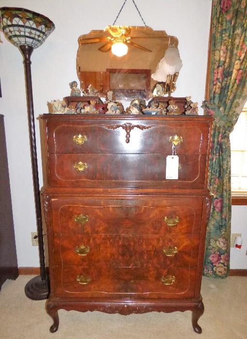 Mahogany chest on chest of drawers, tons of Boyd's Bear figurines