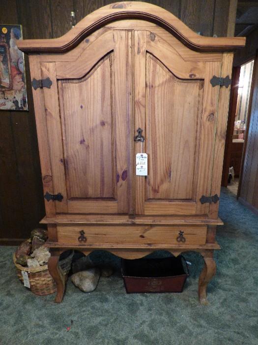 Rustic pine armoire with drawer