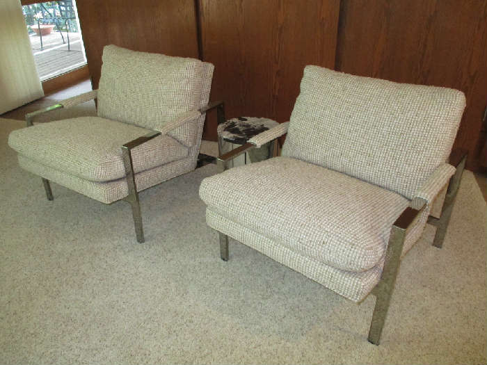 Milo Baughman "1937" for Thayer Coggin chrome lounge chairs.  Selling as a pair.