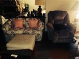 Comfortable overstuffed recliner, love-seat... Ottoman not for sale.