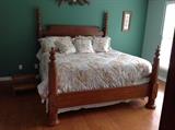 Oak King Poster Bed - Headboard, Foot Board, Side Boards, Support Frame w/ Complimentary King Size Mattresses