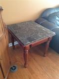 Wood Base Green Marble Top End Table - 1 of 2