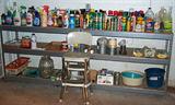 Shelving units w/lots of cleaning supplies & bug killers