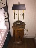Another antique bedside table and vintage brass lamp by Frederick Cooper