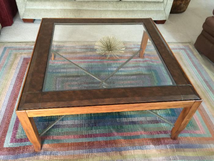 Beautiful coffee table with leather edging