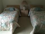 2 twin beds with headboard and mattresses
