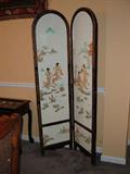 Chinese Folding Screen, 4-Panels, black lacquer, bone/ivory carvings, excellent condition