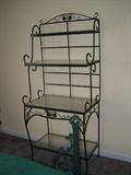 Green Wrought Iron Plant Stand, glass shelves, large-scale, 69” H x 31” W, sturdy, heavy duty iron, excellent condition