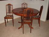 Danish Style Round Table and 6 Carved Chairs, 4 ft Diameter