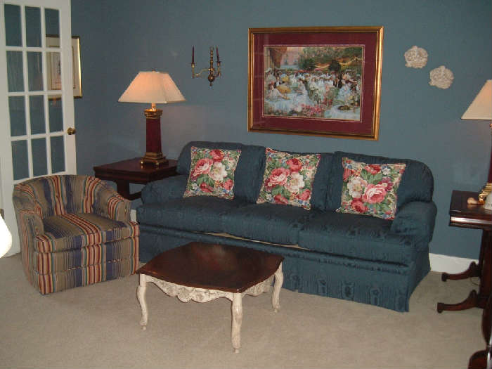 Custom Wesley Hall Blue Sofa 79in W x 3ft D