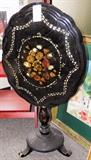 PAPER-MACHE  TILT-TOP EARLY 1900s w/MOTHER-OF-PEARL INLAY