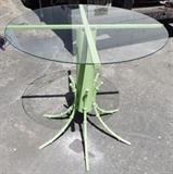 CUTE IRON BASE TABLE PAINTED GREEN w/GLASS TOP
