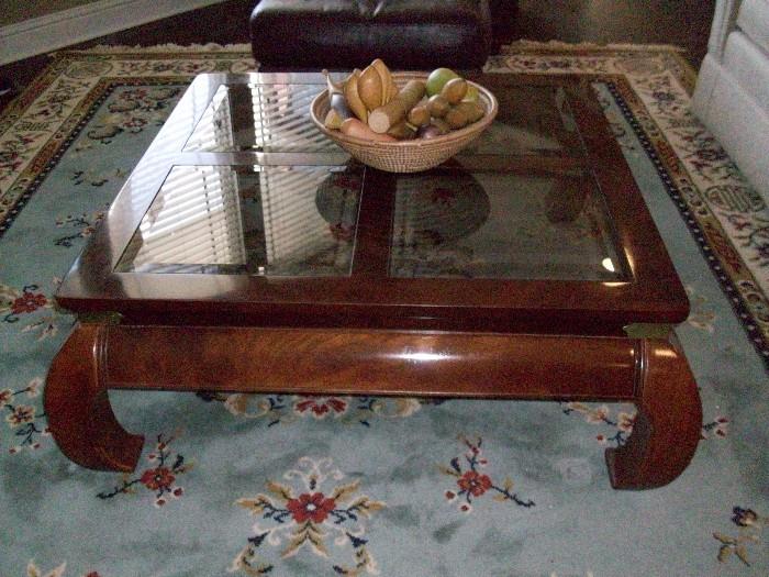 Oriental coffee table wood and glass $125.00