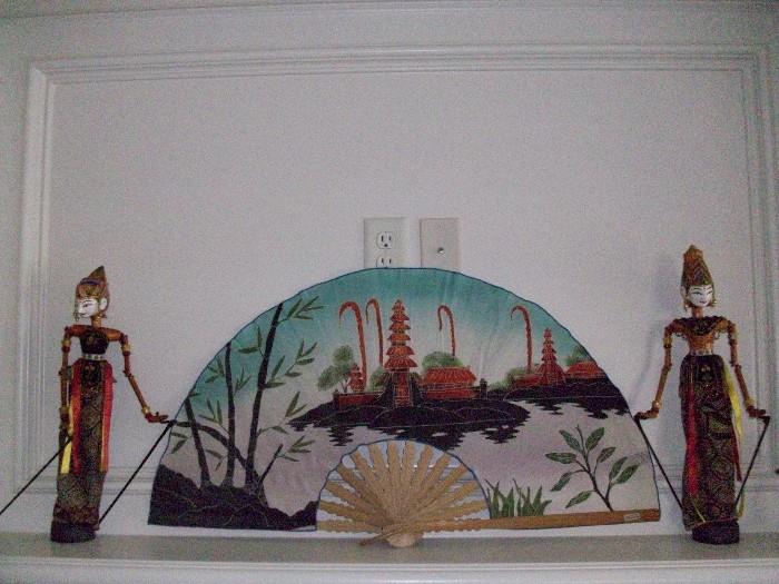 Oriental fan and dolls