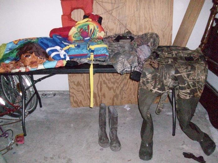 Life jackets and hunting gear, bikes