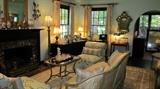 Custom chairs; antique French silk sofa, large Oriental rug