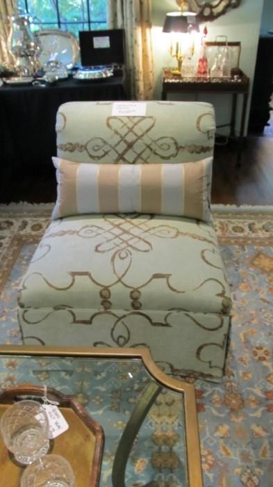 Pair of custom linen large slipper chairs