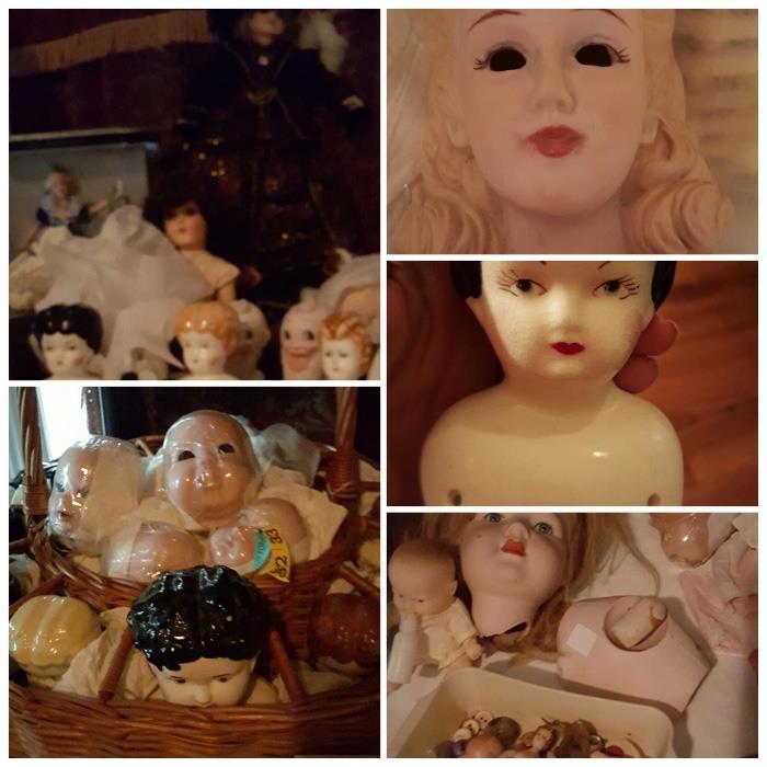 Antique doll maker supplies, hand made doll dresses,  doll parts for repair