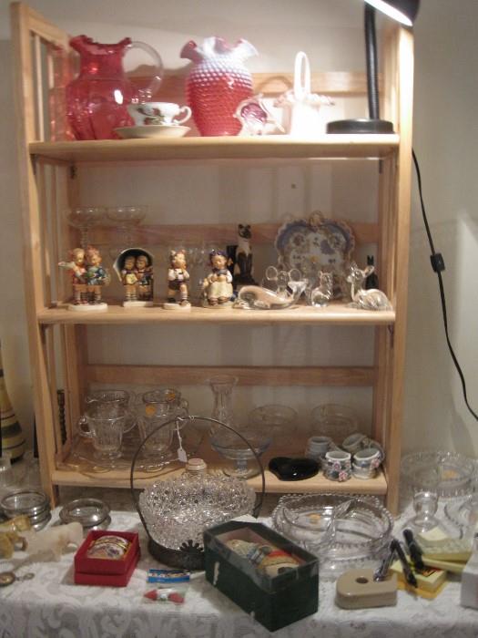 cranberry glass & Hummels