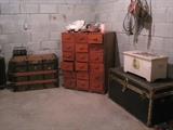 fish net, fish creel, trunks & drawer unit