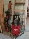 power washer, hedge trimmer, weed eater, ladder