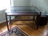 Retro style glass top office desk with pullout keyboard drawer