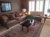Bernhardt tan leather sofa/love seat/large ottoman