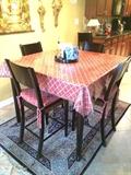 Black wood bistro table & 4 chairs with cushions (also available are four additional chairs)