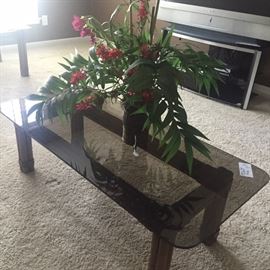 Glass top/rattan base coffee table