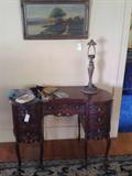 carved kidney shaped desk/vanity.
Great oil painting landscape