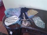 whiting davis purses, enamel mesh purse, feather fan, gloves, hats, hankies --- lovely assortment