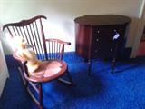 Childs size rocker with reed seat.
Martha Washington sewing Cabinet with brass name plate