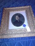 fantastic frame with possible tin type photo -- wooden back
