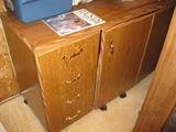 Oak cabinet holds Viking Embroidery & Sewing equipment, Embroidery patterns and embroidery hoop available.