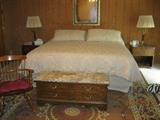 King Size bed, Lane cedar chest, rocking chair, pair bedside tables champagne style