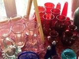 Ruby Red Glassware; Fenton baskets