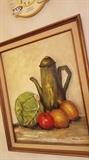 Still life Painting Veggies, Coffee Pot