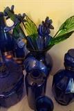 Cobolt Blue Vases and Hand Blown Glass Flowers