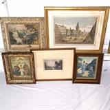 Lot of Antique etchings, Aquatints, Lithographs, some signed, some 1800s frames (part 1 of 2)