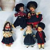 Tray of 6 " Porcelain Bisque Head Armand Marseilles Dolls of the World marked A 15/0 M Germany