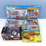 West Germany Fischer Technic Container Lorry With Loading Gantry Sets, Sand Truck Sets plus Radio op race car, All in Original boxes 