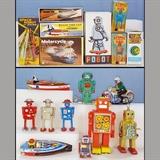 Contemporary wind up robot toys, Mars explorer, Felix the,cat in boat, motorcycle  man, etc
